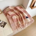 Bufanda de doble cara rosa a cuadros con borlas y patrón pata de gallo para invierno - Más de 175cm / Rosa