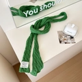 Minimalist grass green cable knit scarf for women in a stylish long narrow Korean style - Verdant