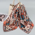 Silk satin square scarf featuring vintage blue and orange paisley floral patterns - Orange Pink Paisley