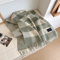 Bufanda de cuadros de invierno en verde oscuro y beige con flecos y tejido de pata de gallo - Más de 175cm / Verde Té