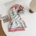 Fair Isle pattern wool blend knit scarf with vintage geometric stripes for winter warmth - Medium Long / Over 175cm / Yellow & Green