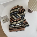 Écharpe épaisse en laine mélangée Fair Isle avec motifs de vagues géométriques colorés - Noir