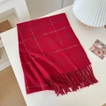 Winter-Schal aus Kunst-Kaschmir in Rot-Karo mit Fransen und Goldstreifen-Akzent - Rot / 196cm