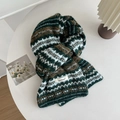 Écharpe en maille Fair Isle avec motif géométrique en laine mélangée vert foncé - Vert Foncé