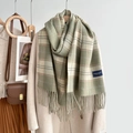 Écharpe à carreaux imitation cachemire vert, beige et rose avec détails à franges - Vert menthe / Plus de 175cm