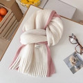 Thick two-tone mohair knit scarf with tassels in creamy white and soft pink - White