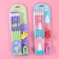 Pink HB pencil set with erasers and sharpener in cartoon themed blister pack for students - 10 Pcs Stationery Set With Sharpener (8860)