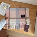 Classic plaid wool scarf in pink and grey with fringe edges and 10% wool blend - Pink Gray Brown Plaid (2#) / 32x200cm
