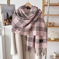 Sciarpa a quadri rosa e marroni effetto cashmere con frange per uno stile autunnale - Oltre 175cm / Rosa e Caffè
