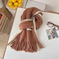 Écharpe bicolore caramel et crème en mohair à franges avec texture en maille côtelée douce - Caramel