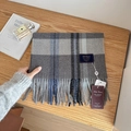 Classic British wool plaid scarf in blue and grey pattern with fringe details - Gray Blue Light Gray Plaid (5#) / 32x200cm