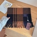 Classic British brown plaid wool blend scarf with fringe tassels on wood surface - Brown Black Large Plaid (8#) / 32x200cm