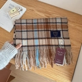 Classic British style wool blend plaid scarf in brown beige and blue with fringes - Brown Beige Blue Plaid (12#) / 32x200cm