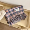 Pink and blue plaid cashmere-like winter scarf with soft tassels and woven label - Extended Version / Tiffany Blue