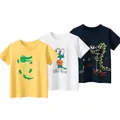 Toddler cotton t-shirt set with cartoon crocodile prints in yellow, white and navy blue - D11 3-Piece Set / 120cm