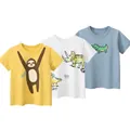 Three-pack cotton t-shirts for boys featuring sloth, dinosaur, and crocodile prints - D13 3-Piece Set / 120cm