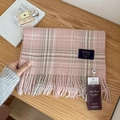 Light pink plaid wool scarf with long tassels on a stylish wooden tabletop - Light Pink Gray Beige Plaid (15#) / 32x200cm