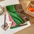 Macro detail of 100% wool knit scarf showing colorful blocks and premium texture - 135-175CM / Green & Coffee