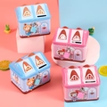 Salvadanaio in latta a forma di casa blu e rosa con lucchetto e grafiche cartoon - Rosa Blu Casuale