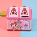Pink cartoon house tin money box for girls with metal lock and heart patterns - Pink
