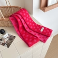 Chunky red knit scarf with pink polka dots and soft texture for winter warmth - 180*8.5cm / Rose Red