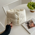 Creamy white quilted down neck warmer featuring stylish snap buttons and soft padding - White