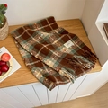 Retro plaid scarf in dark brown and green with soft fringes and classic vintage pattern - Brown