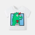 White short-sleeve cotton T-shirt featuring a green monster cartoon print for boys - Dt8137 White / 90cm