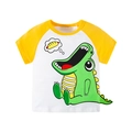 T-shirt enfant en coton avec manches raglan jaunes et imprimé dinosaure vert - 90cm / Dinosaure Jaune Contraste
