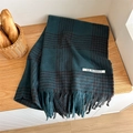 Classic dark green houndstooth plaid scarf with soft cashmere feel and tassels - Dark Green
