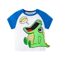 T-shirt en coton pour garçon avec manches raglan bleues et motif dinosaure drôle - Dt8153 Dinosaure Manches Bleues / 90cm
