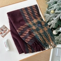 Écharpe pied-de-poule en faux cachemire bordeaux et vert avec des franges - 68x196cm / Bordeaux