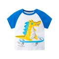 Toddler boys' cotton T-shirt featuring raglan sleeves and yellow crocodile skating graphic - Dt8155 Skateboard Dinosaur Blue Sleeve / 90cm