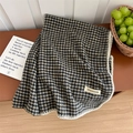 Écharpe classique à motif pied-de-poule noir et blanc avec bords cousus à la main - Gris Foncé