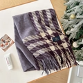 Écharpe patchwork violette à motif pied-de-poule en imitation cachemire avec franges - 68x196cm / Violet