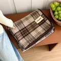 Classic brown and beige checkered cashmere-feel scarf with vintage whipstitch edge finish - 200cmX70cm / Khaki