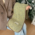 Écharpe en laine jaune et verte avec bords surjetés marron et étiquette rétro - 135-175CM / Vert Foncé