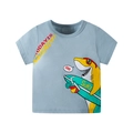 T-shirt en coton bleu clair pour garçon avec imprimé de requin surfeur dessin animé - 90cm / Requin Bleu Clair