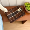Classic brown plaid scarf with white and pink lines in soft cashmere-like fabric - 200cmX70cm / Coffee