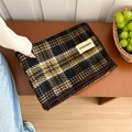 Vintage plaid scarf in dark coffee and olive green with soft cashmere-like texture - 200cmX70cm / Black