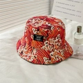 Double-sided bucket hat with Japanese red wave pattern and woven label branding - L (58-60cm) / NEW Label - Red