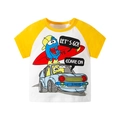 Boys' yellow raglan short sleeve T-shirt featuring a cartoon monster and car graphic - 90cm / Monster Car Yellow Contrast