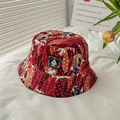 Close-up of double-sided bucket hat featuring Japanese koi and auspicious cloud patterns - L (58-60cm) / AAE Label - Red