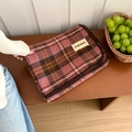 Pink and brown plaid scarf with crochet lace edge in a warm autumn cashmere style - 200cmX70cm / Dusky Pink