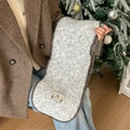 Écharpe épaisse en laine gris clair avec couture marron et écusson vintage d'hiver - 135-175CM / Gris clair