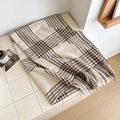 Thick checkered scarf in cream and brown coffee tones with fringe trim details - Over 175cm / Beige