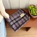 Winter plaid scarf in purple and brown thick cashmere-like fabric with stitched label - 200cmX70cm / Purple