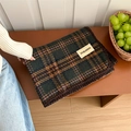 Retro plaid scarf in dark green and coffee tones with fine stitched edges and label - 200cmX70cm / Dark Green