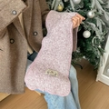 Écharpe en maille rose texture laine d'agneau avec coutures vintage et écusson décoratif - 135-175CM / Violet Clair