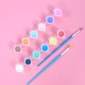 12-color acrylic paint set with 2 brushes for kids DIY craft on pink background - 12 Color Paint + 2 Brushes